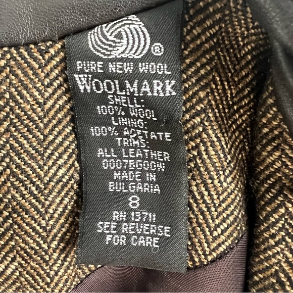 Lord & Taylor 100% Wool With Leather Trim Zip Up Jacket Blazer Brown Sz 8 office - Picture 8 of 10